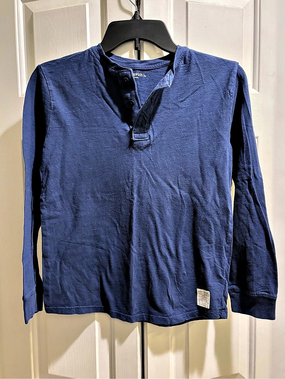 Gap 1969 Boys Long Sleeve Henley Blue Size Large